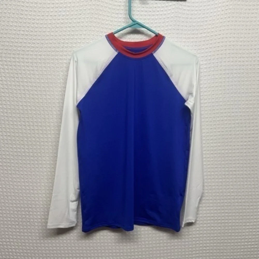 NWOT Lands' End‎ Blue/White Long Sleeve Rash Guard Swim T-Shirt Women XL 14-16
